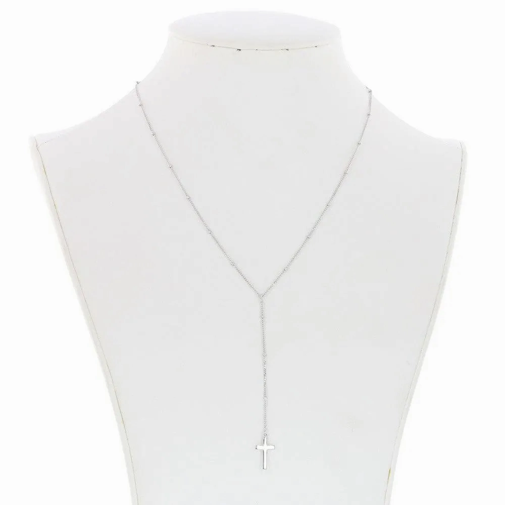 Sterling Silver Beaded Chain with Hanging Cross Necklace