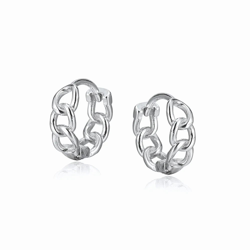 Sterling Silver Chain Huggie Earrings
