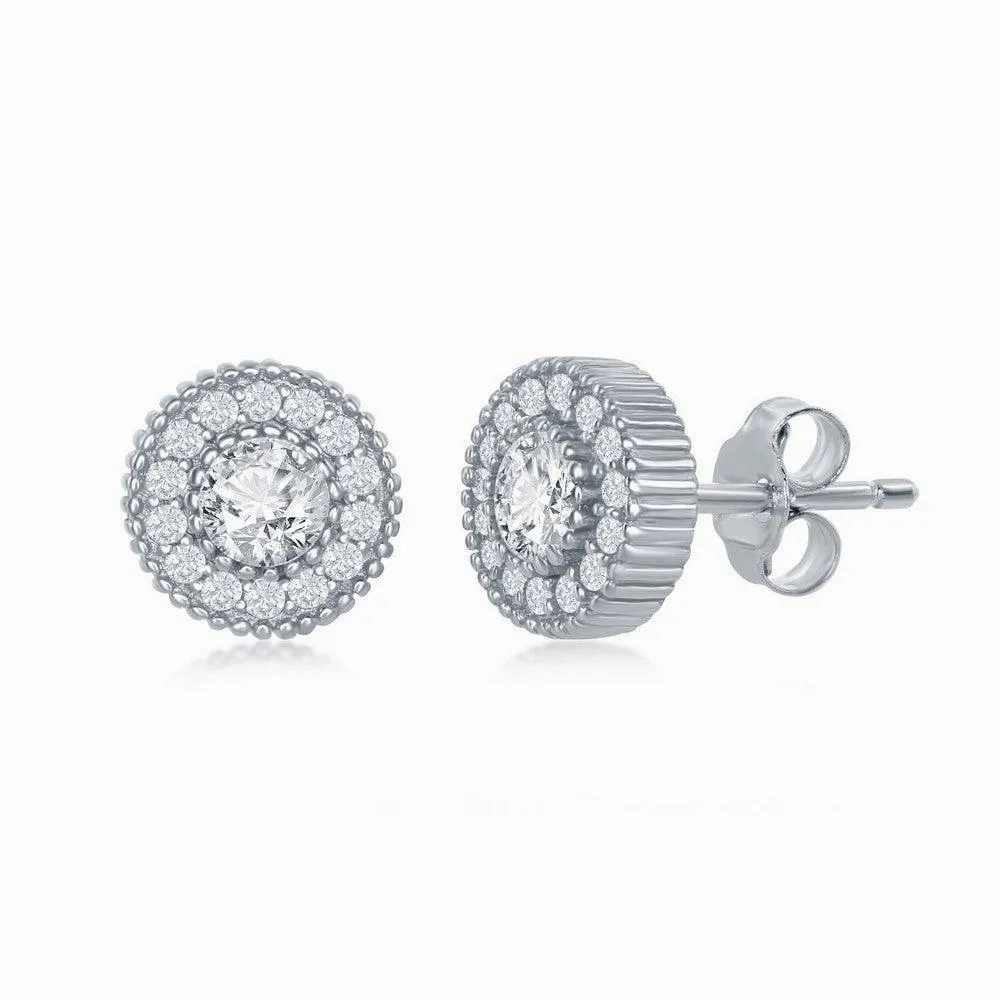 Sterling Silver Cubic Zirconia Halo Necklace and Earrings Set