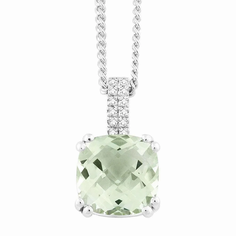 Sterling Silver Cushion Green Amethyst Necklace