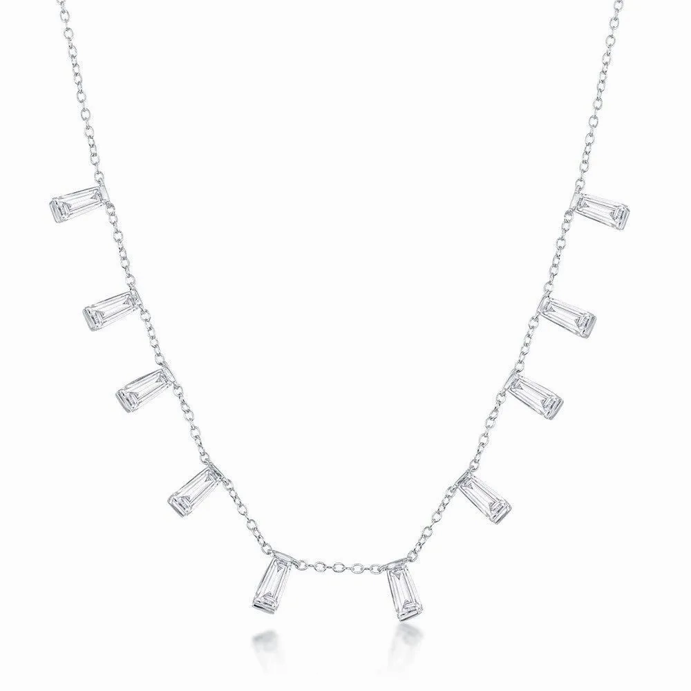 Sterling Silver Dangling Baguettes Necklace