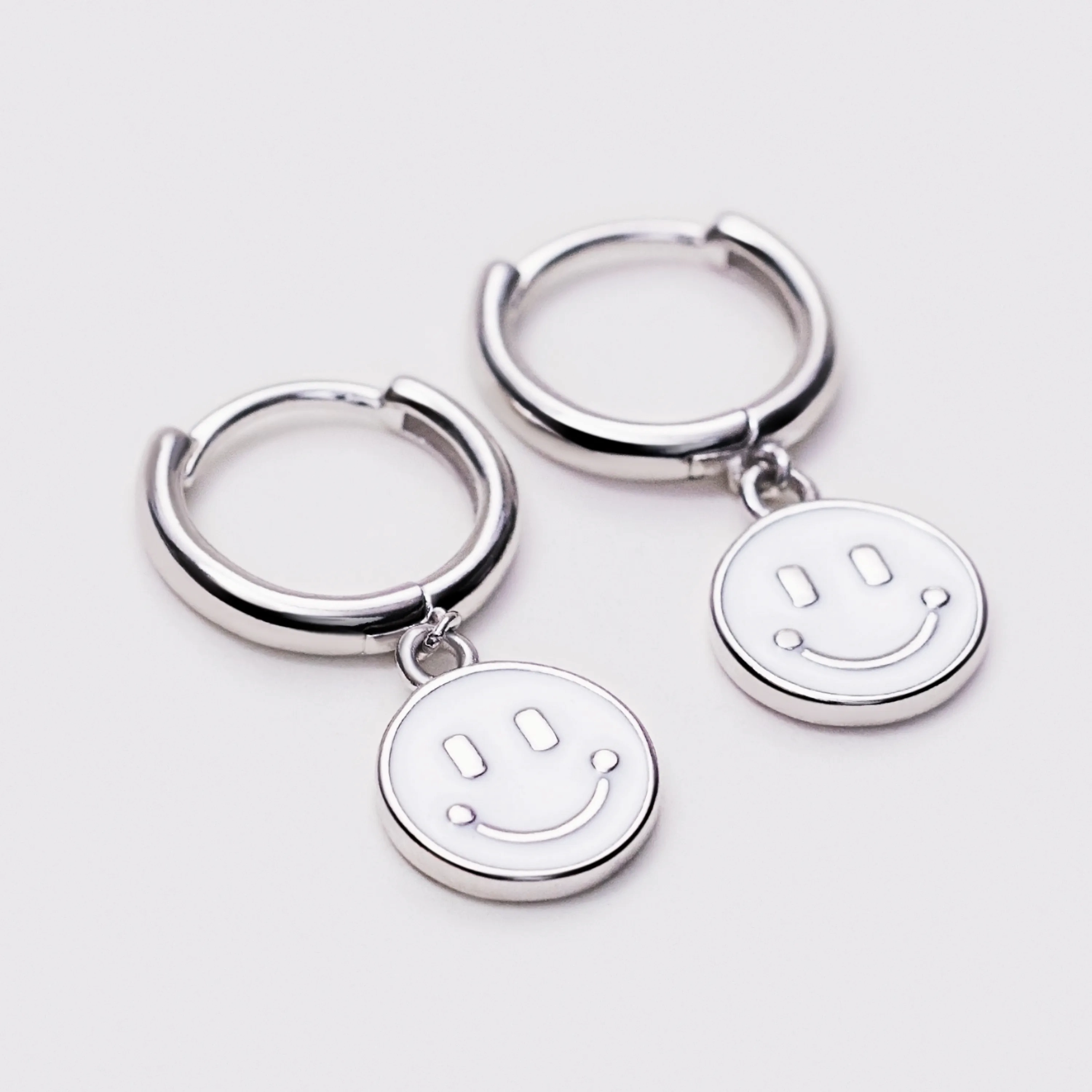 Sterling Silver Dangly Smiley Face Earrings