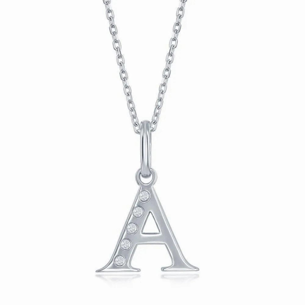 Sterling Silver Diamond &quot;A&quot; Initial Pendant Chain