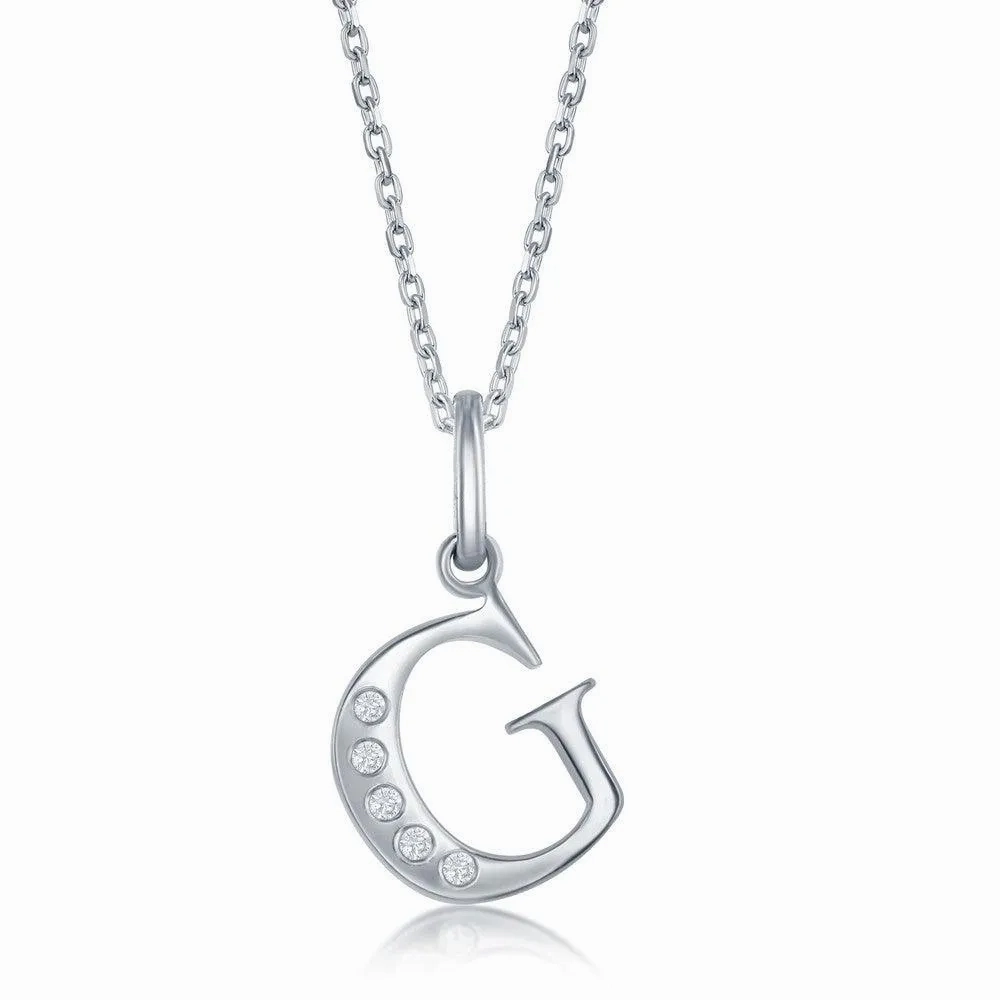 Sterling Silver Diamond &quot;G&quot; Initial Pendant Chain