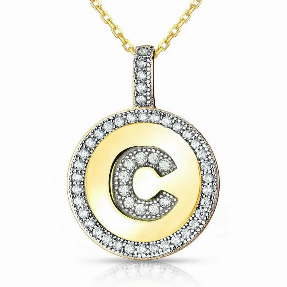 Sterling Silver Gold Plated Circle &quot;C&quot; Pendant with Chain