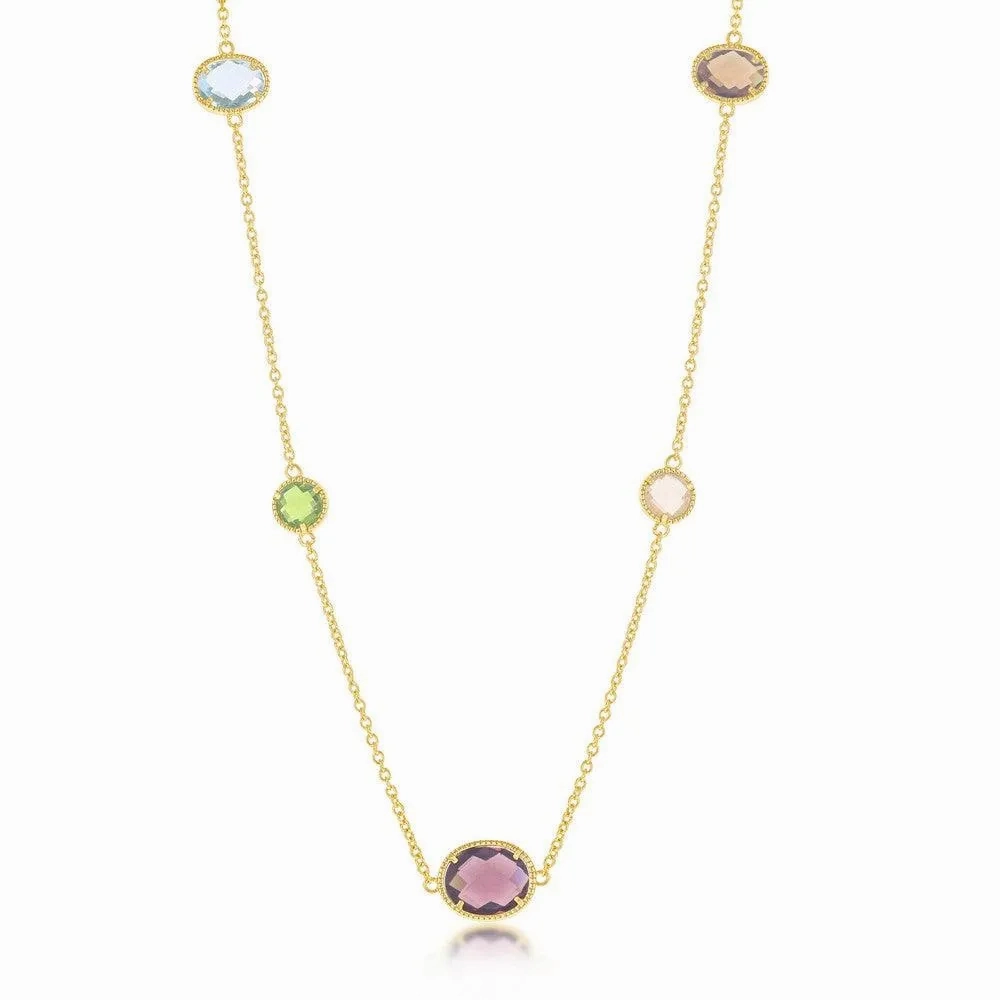 Sterling Silver GP Multi-Shaped Multi-Color CZ Long Necklace