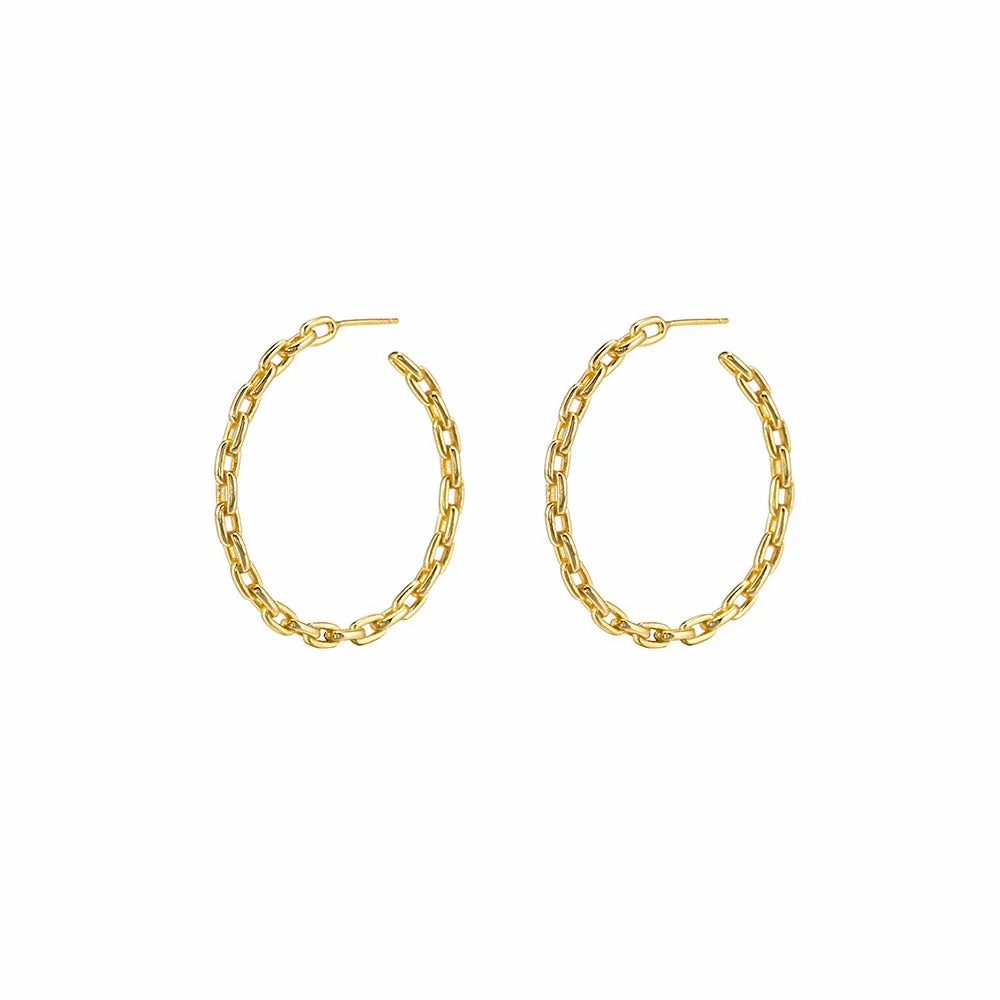 Sterling Silver Large Chain Hoop Earrings
