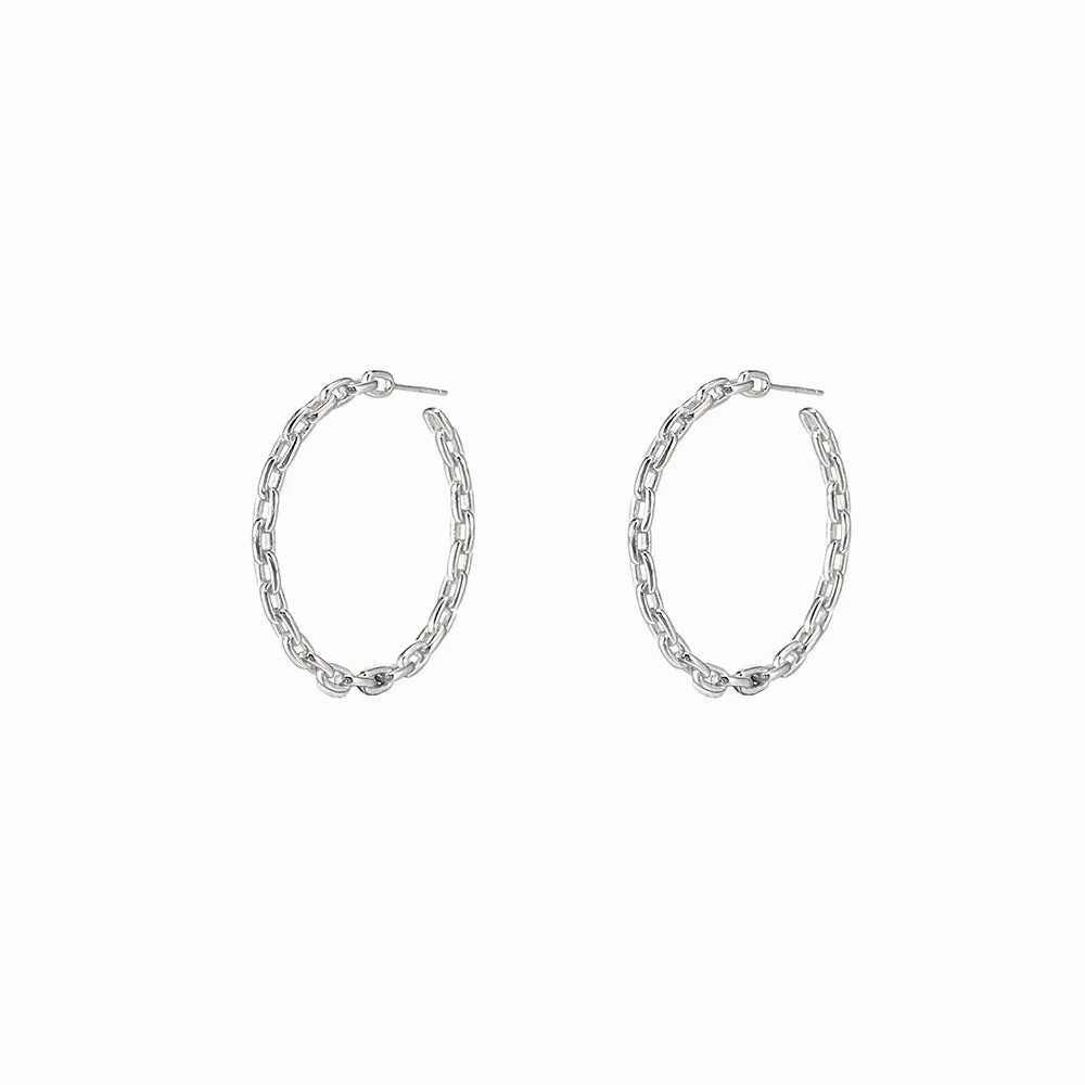 Sterling Silver Large Chain Hoop Earrings