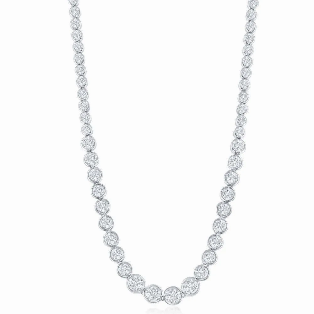 Sterling Silver Linked Circles CZ Tennis Chain, 16&quot;