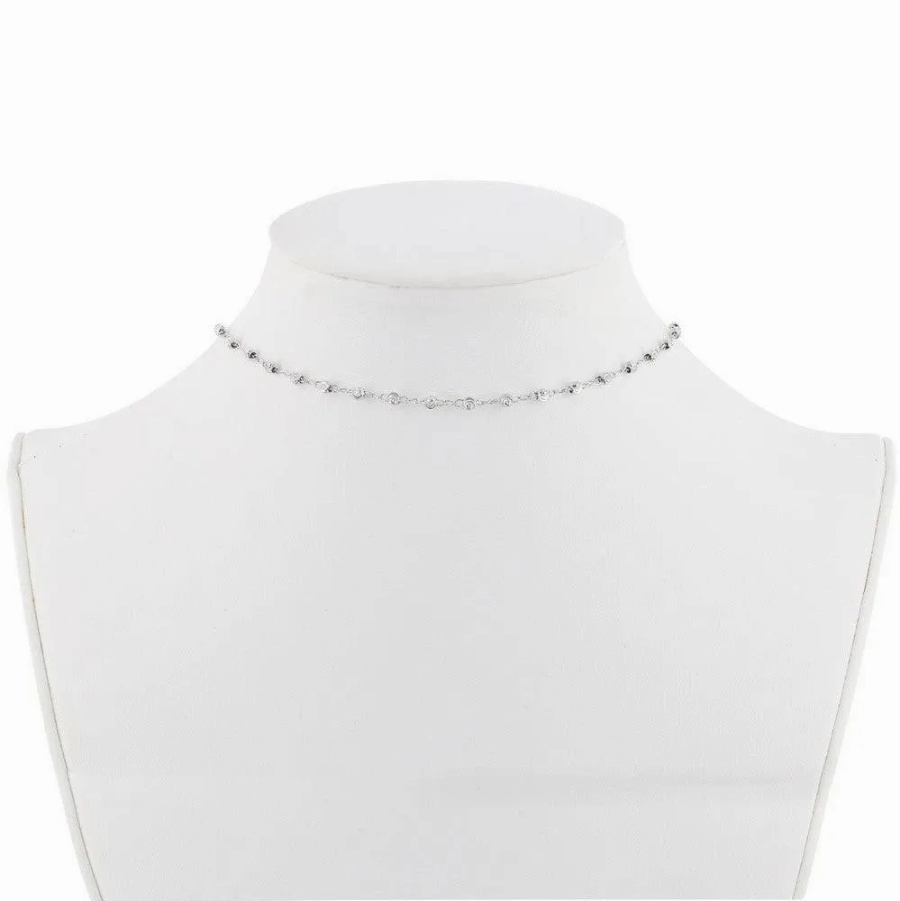Sterling Silver Moon Cut Bead Choker Necklace
