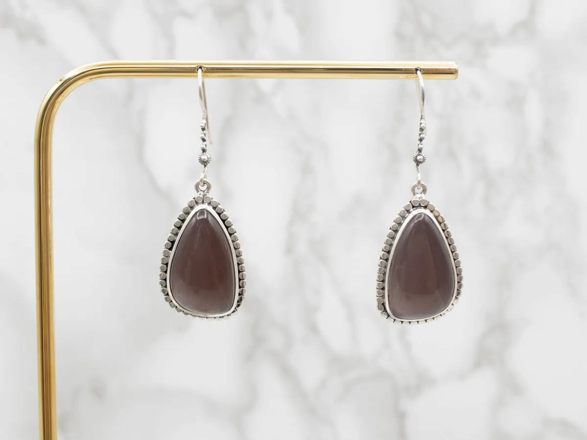 Sterling Silver Moonstone Drop Earrings with Beaded Edge