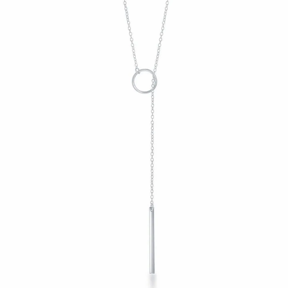 Sterling Silver Open Cricle with Vertical Hanging Bar Lariat Necklace