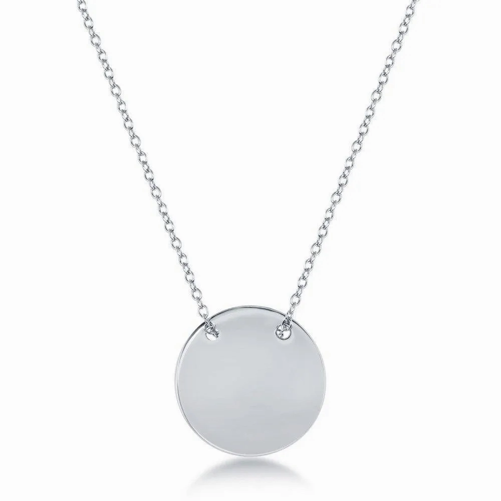 Sterling Silver Polished Engravable Disc Necklace