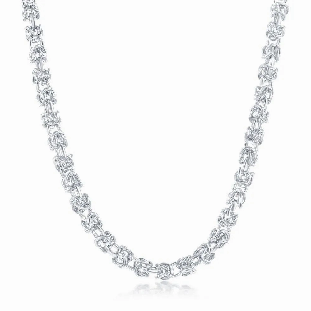Sterling Silver Rhodium Plated 3mm Open Byzantine Chain, 24&quot;