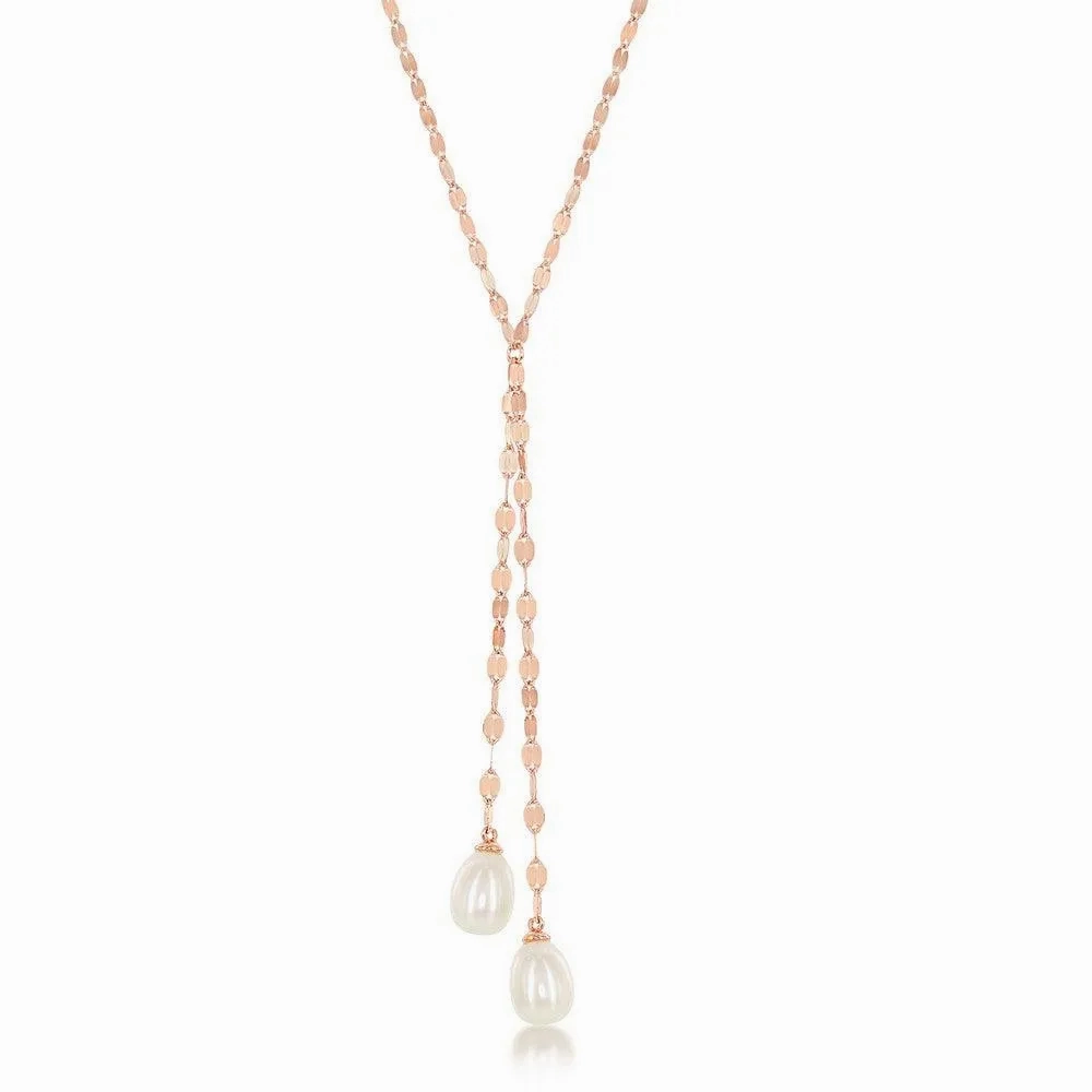 Sterling Silver Rose GP Mirror Chain with FWP Lariat Necklace