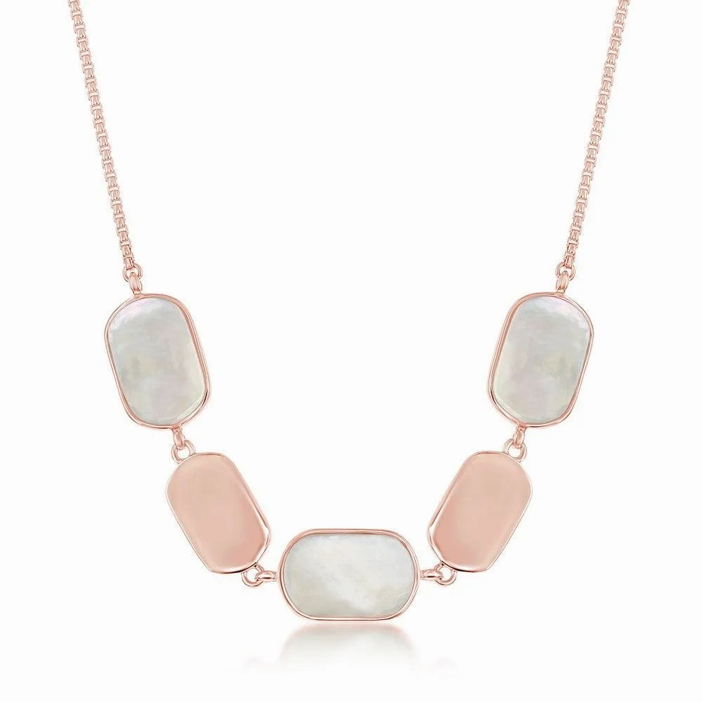 Sterling Silver Rose GP Polished and Pink MOP Necklace