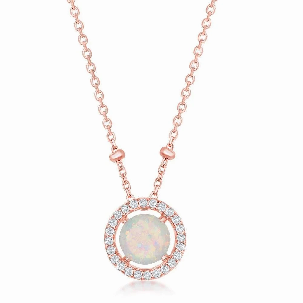 Sterling Silver Round White Opal with CZ Halo Beads Necklace