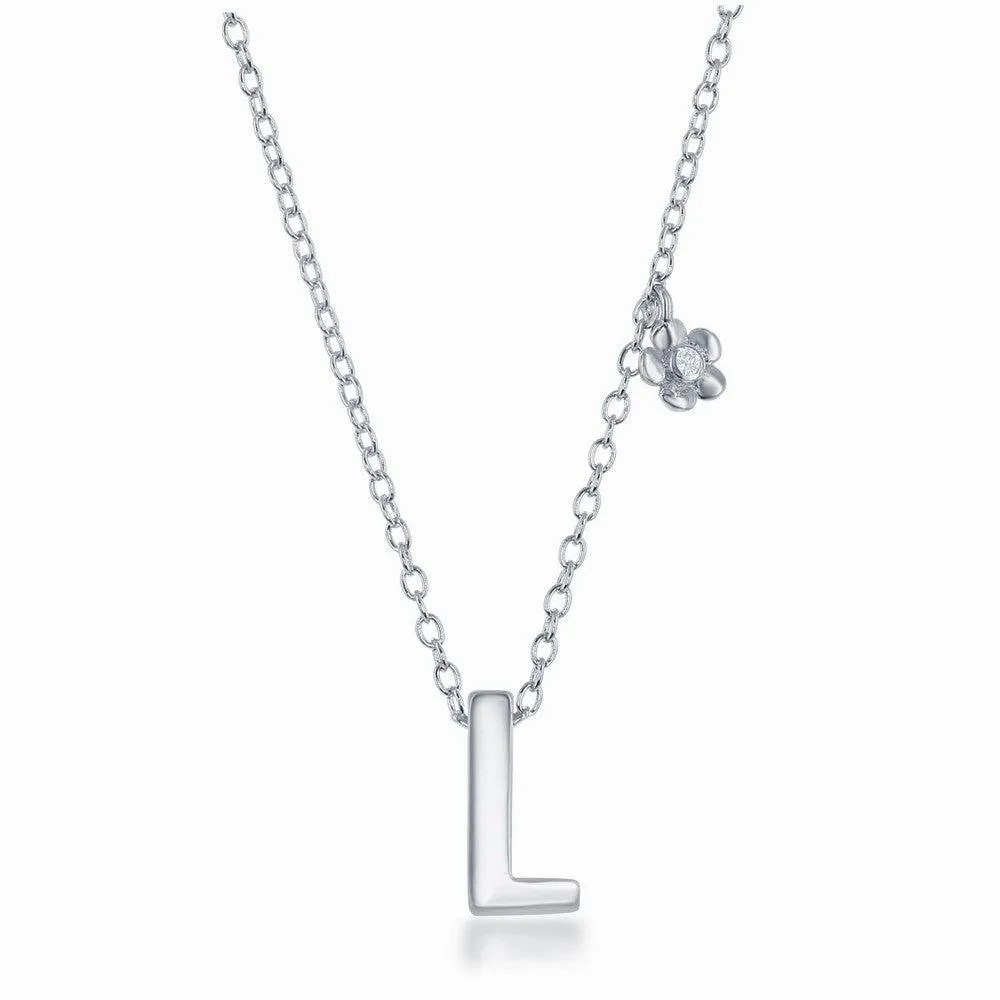 Sterling Silver Shiny &quot;L&quot; Necklace and Earrings Set