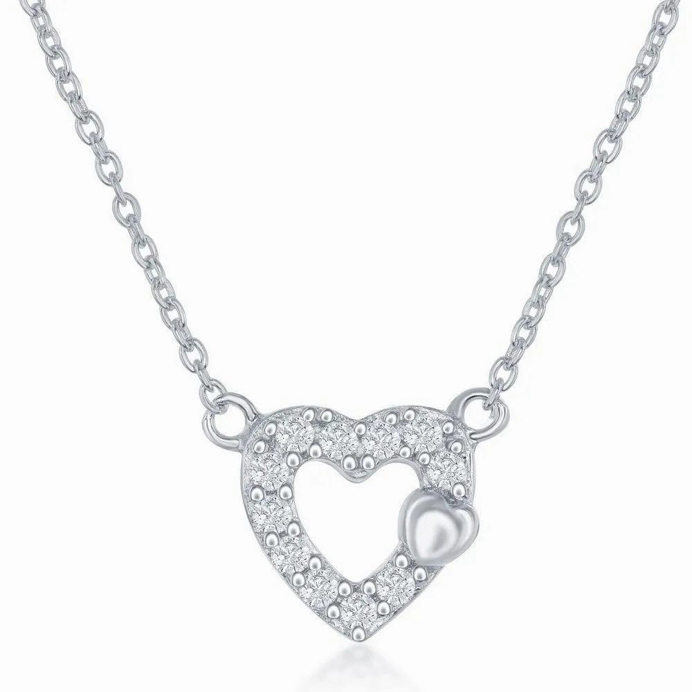 Sterling Silver Small Open CZ Heart Necklace and Earrings Set