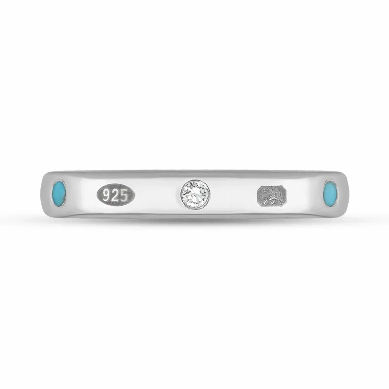 Sterling Silver Turquoise 0.09ct Diamond Queen's Jubilee Hallmark 6mm Ring D
