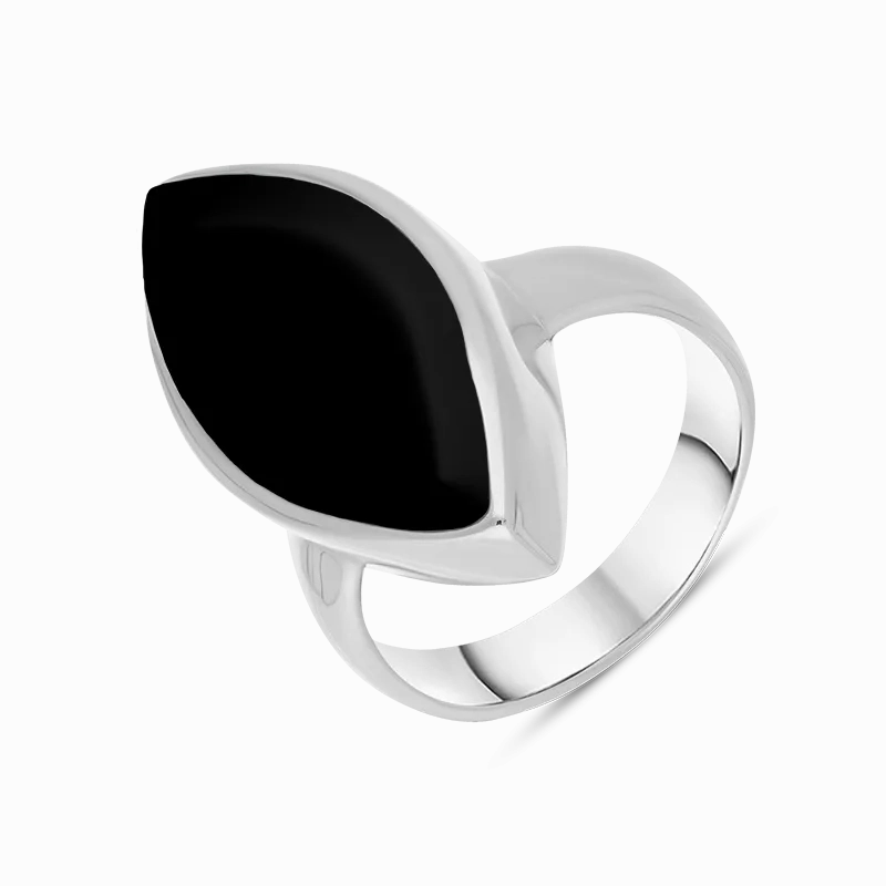 Sterling Silver Whitby Jet Chunky Marquise Ring