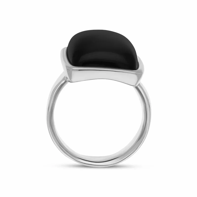 Sterling Silver Whitby Jet Chunky Oblong Ring D