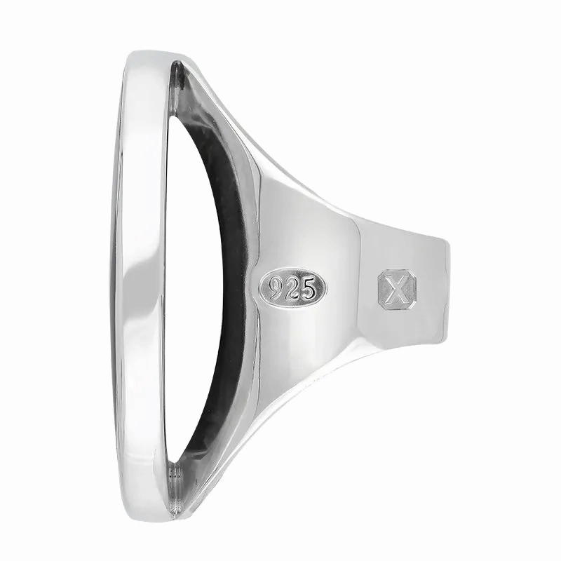 Sterling Silver Whitby Jet Hallmark Large Round Ring