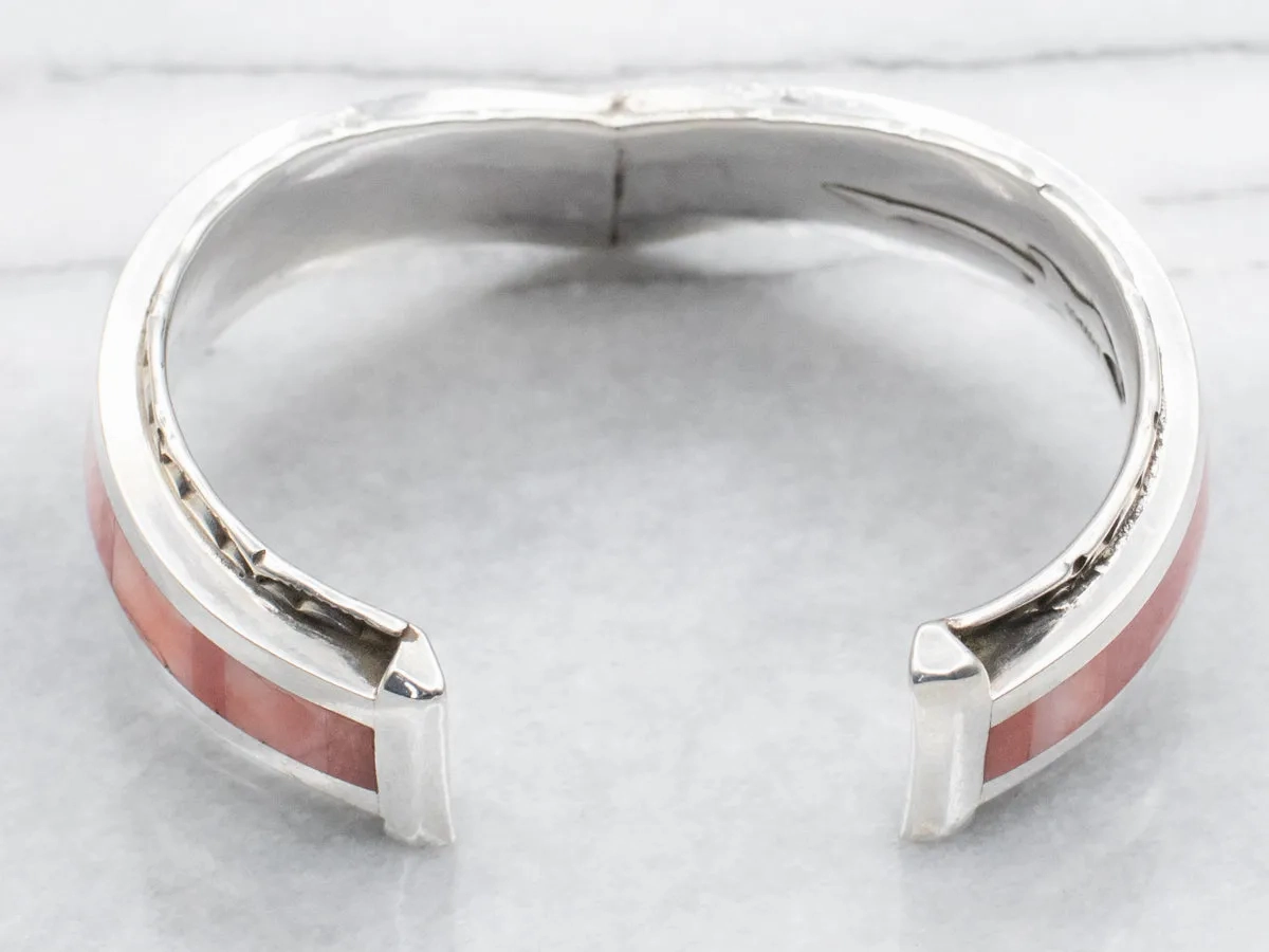 Sterling Silver Zuni Made Coral and Spiny Oyster Cuff Bracelet