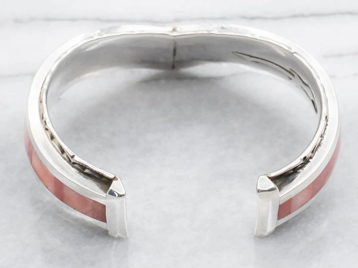 Sterling Silver Zuni Made Coral and Spiny Oyster Cuff Bracelet