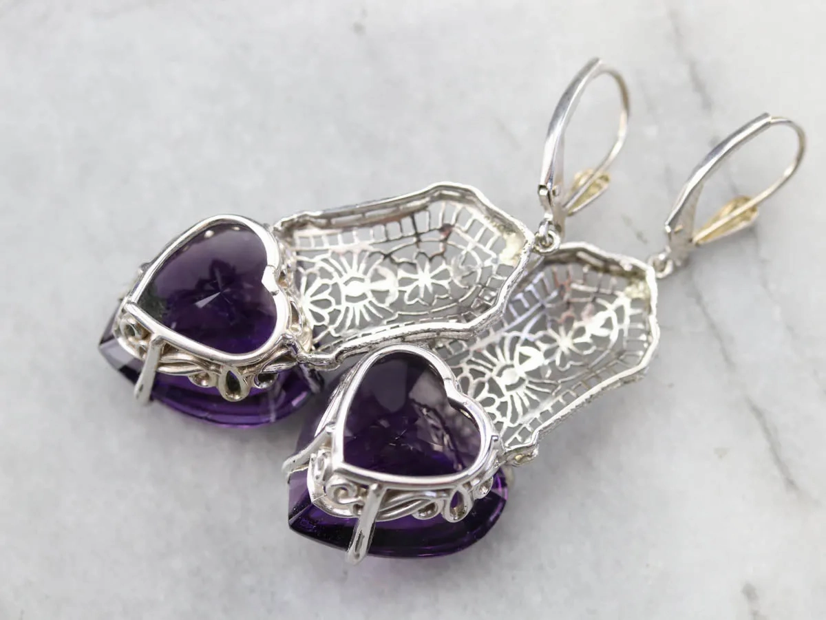 Stunning Amethyst Heart Drop Earrings