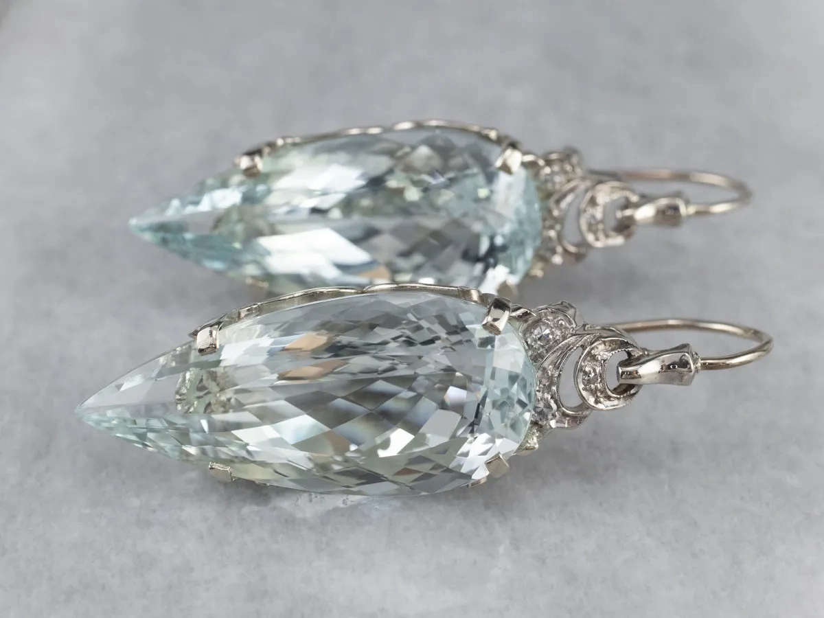Stunning Aquamarine Diamond Drop Earrings