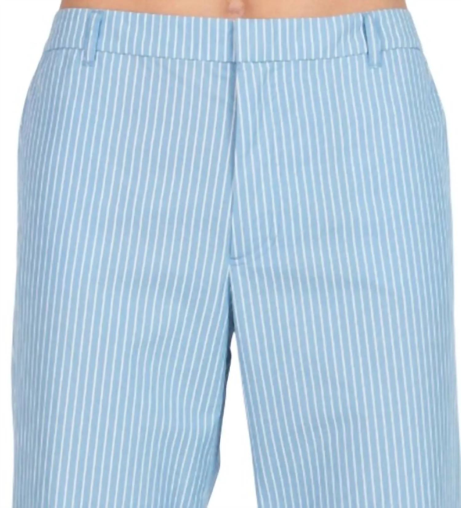 Superfeine Köperstreifen Boyfriend-Hose in Sommerhimmel/Weiß