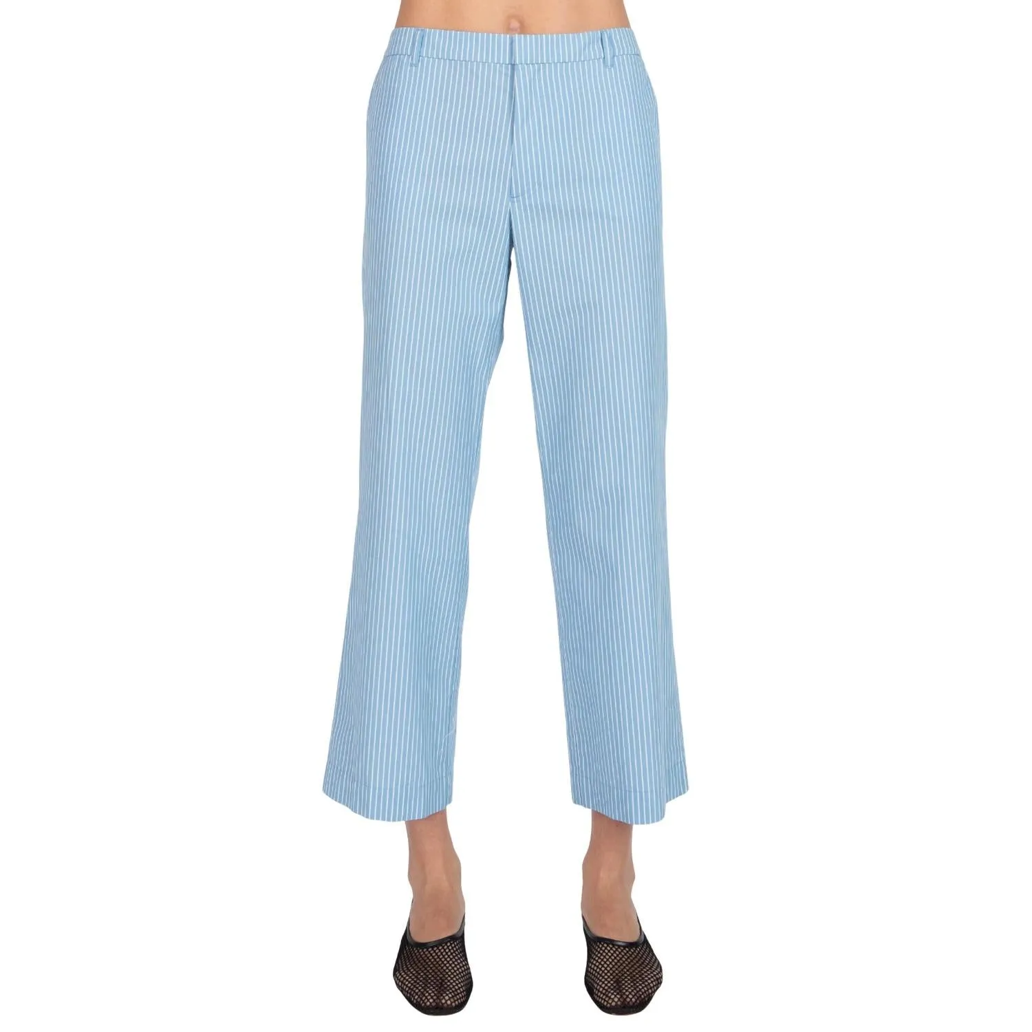 Superfeine Köperstreifen Boyfriend-Hose in Sommerhimmel/Weiß