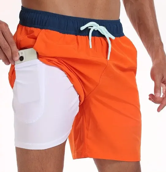 Surf World Elastische Feste Schwimm-/Surfshorts - Orange Navy