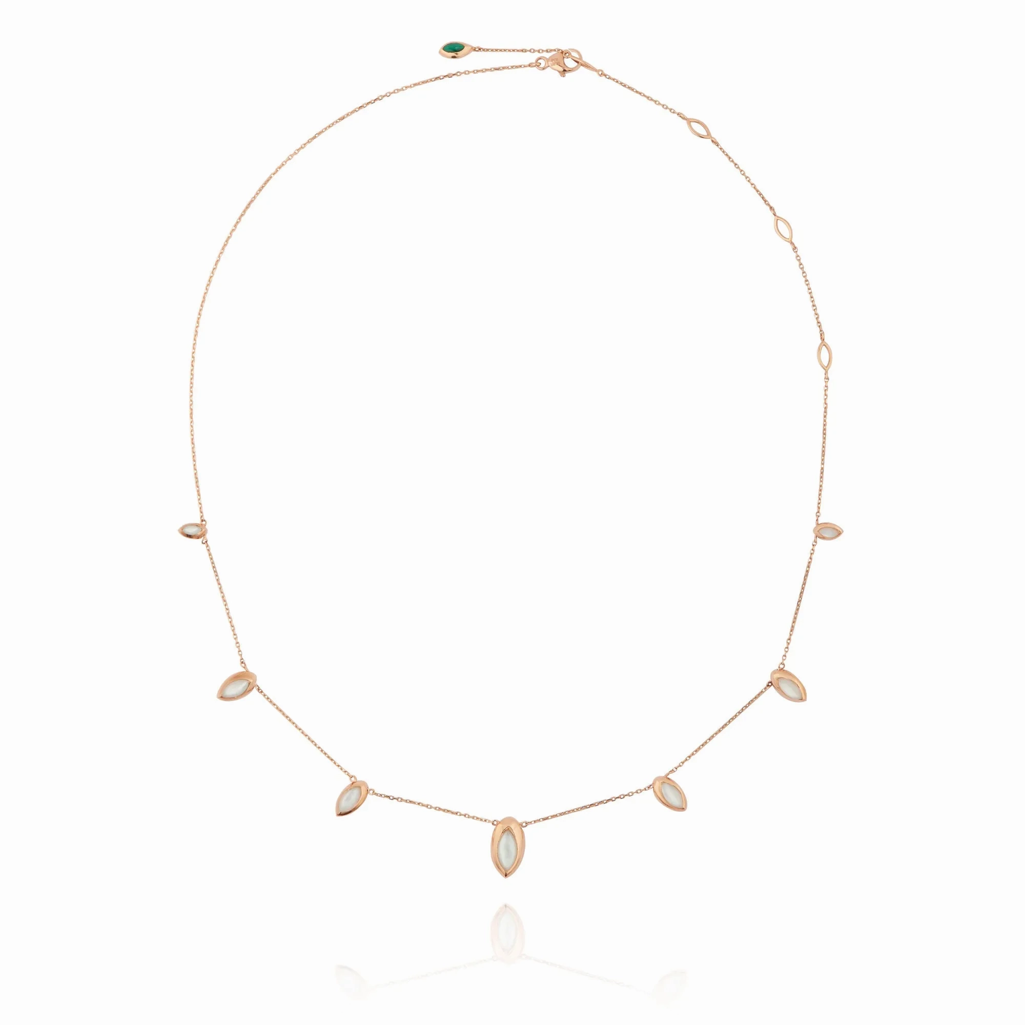 Swinging Chain 18K Rosegold Necklace w. Malachite &amp; Pearl