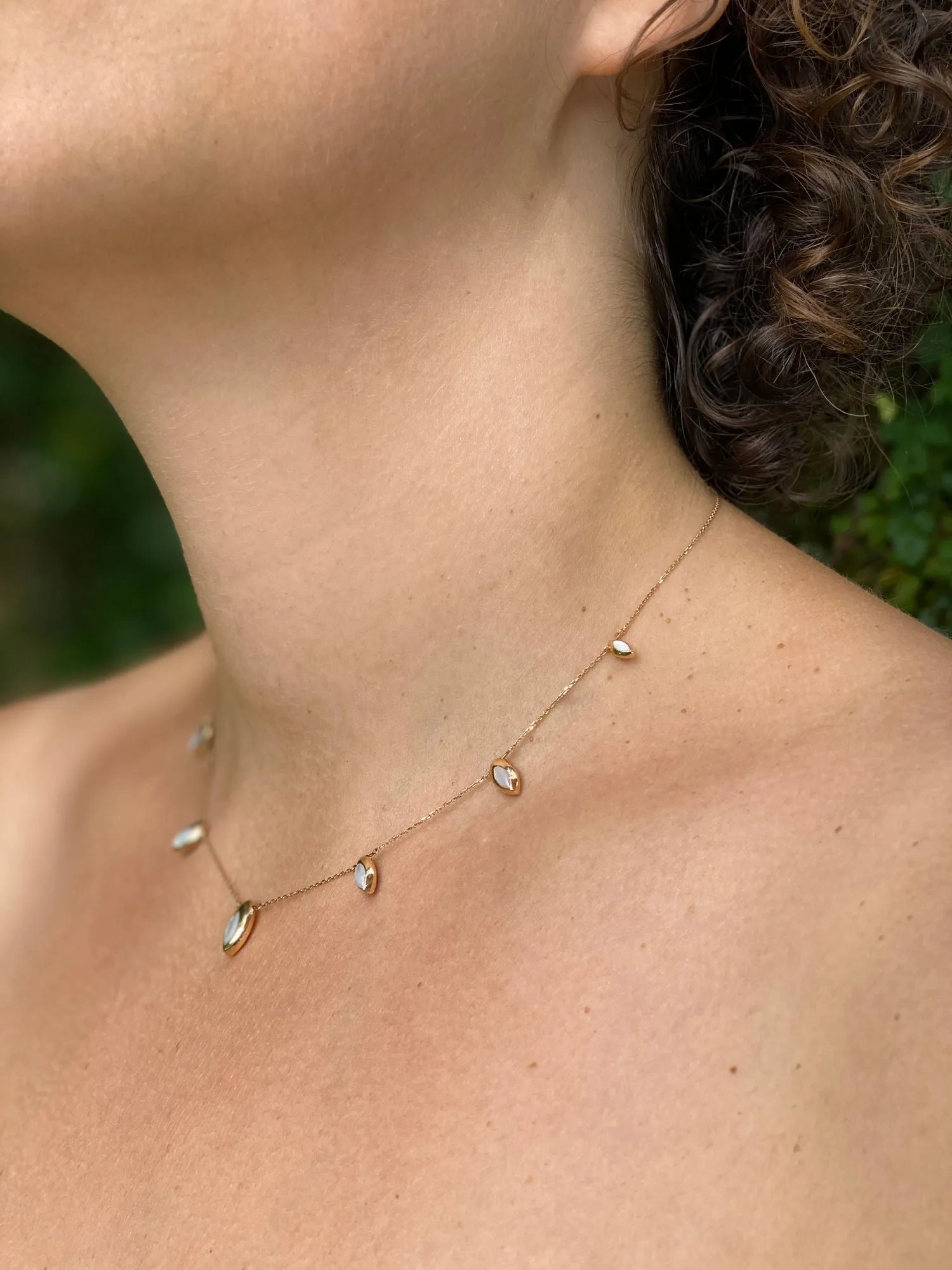 Swinging Chain 18K Rosegold Necklace w. Malachite &amp; Pearl
