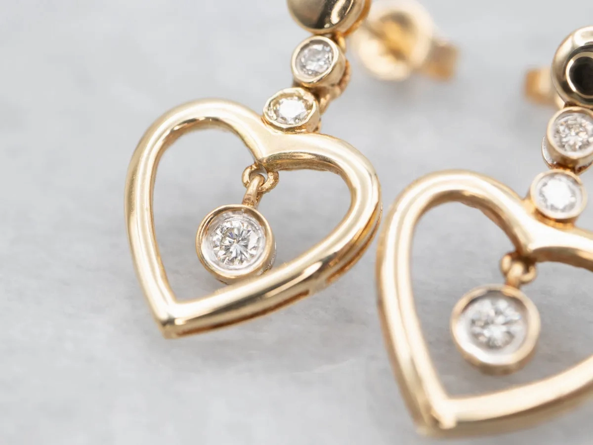 Swinging Diamond Heart Drop Earrings