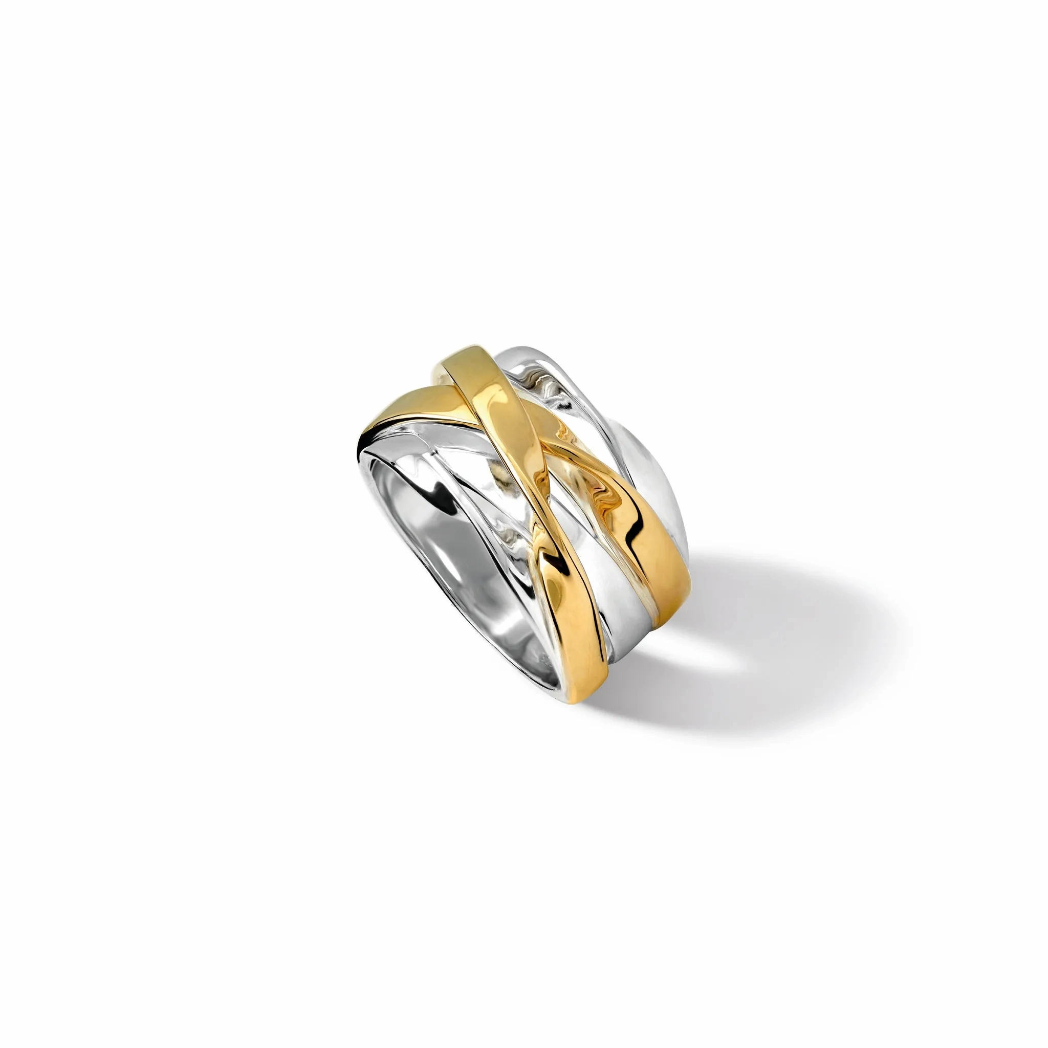Tagliatelle Ring Silver &amp; Yellow Gold