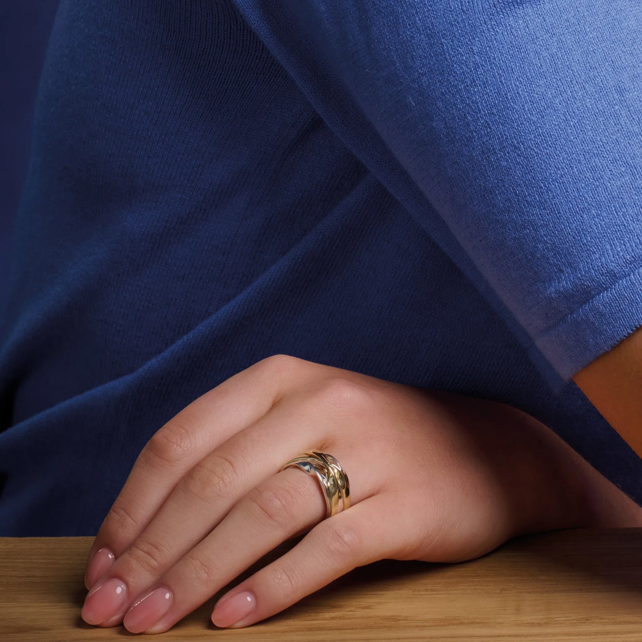 Tagliatelle Ring Silver &amp; Yellow Gold