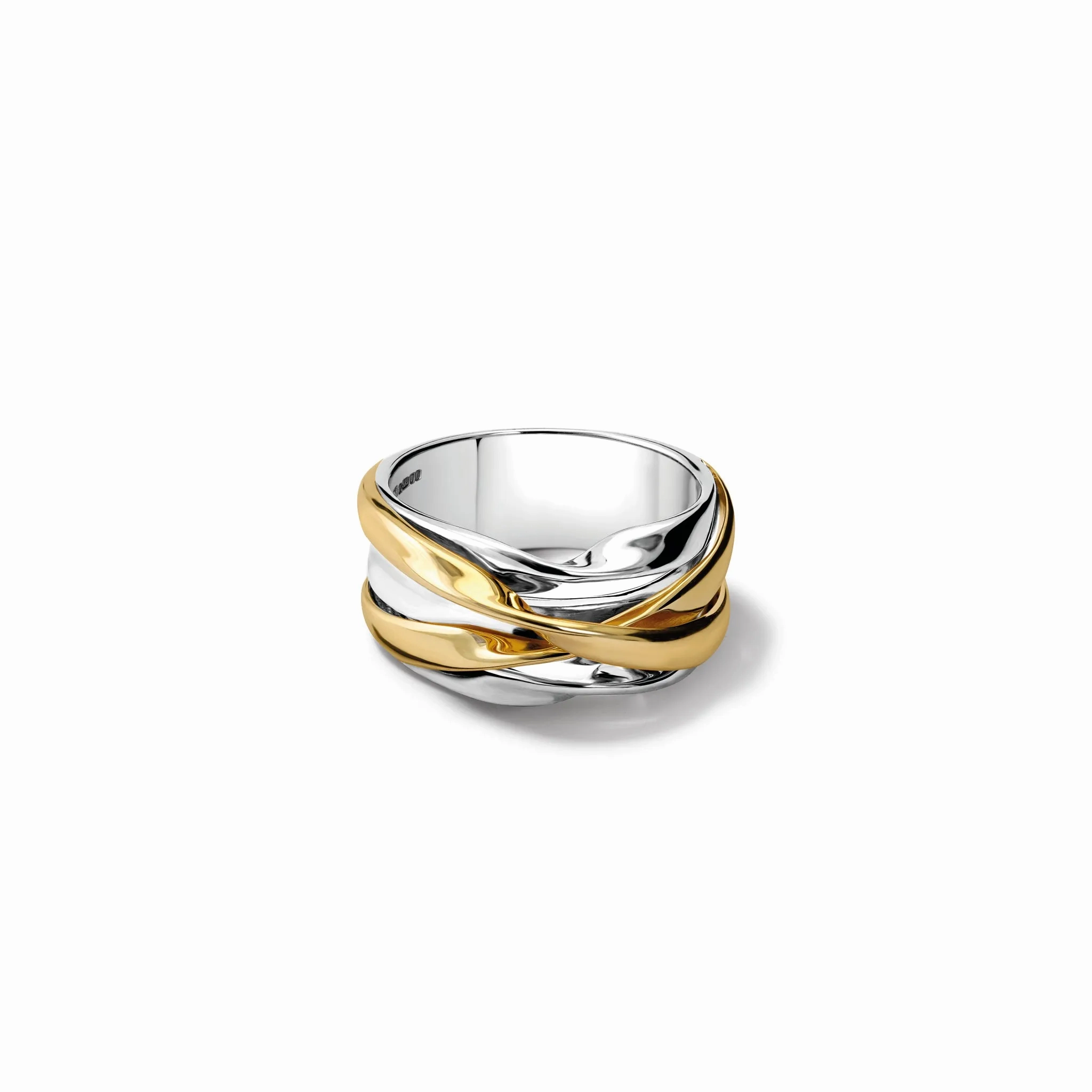 Tagliatelle Ring Silver &amp; Yellow Gold
