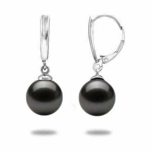 Tahitian Black Pearl Earrings in White Gold - 10-11mm