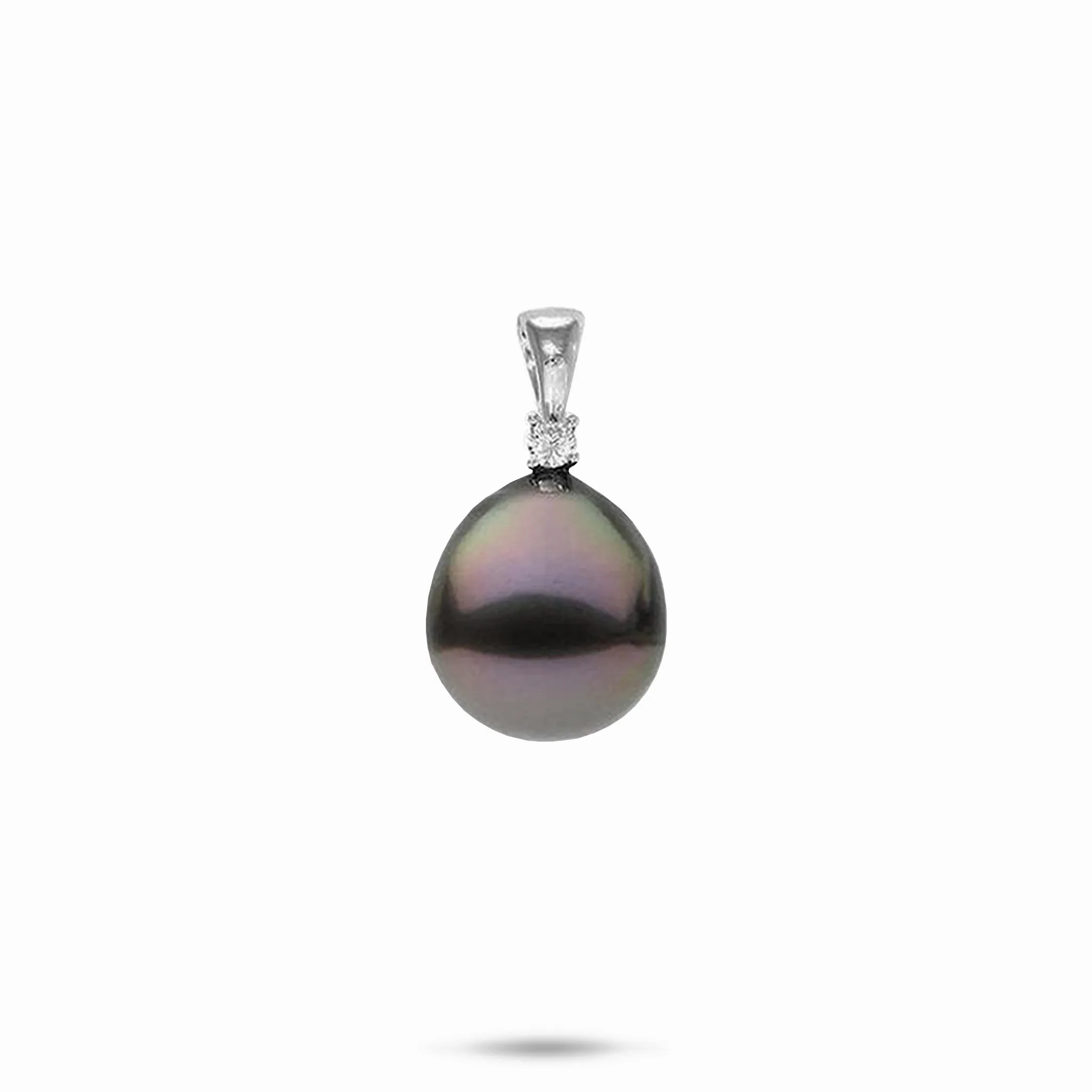 Tahitian Black Pearl Pendant in White Gold with Diamond - 11-12mm