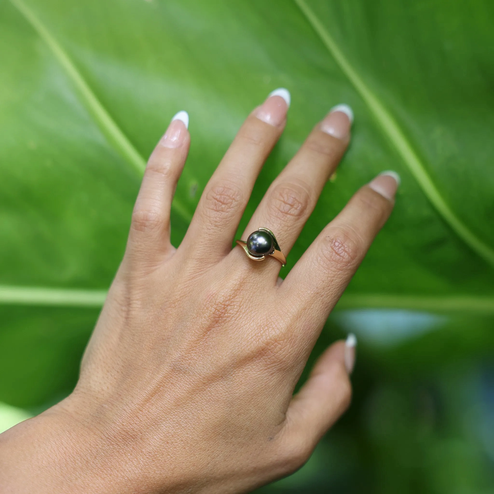 Tahitian Black Pearl Ring in Gold - 9-10mm