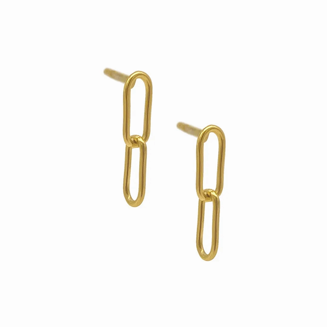 Tarnish Resistant 14k Gold Plated Paper Clip Chain Drop Earrings