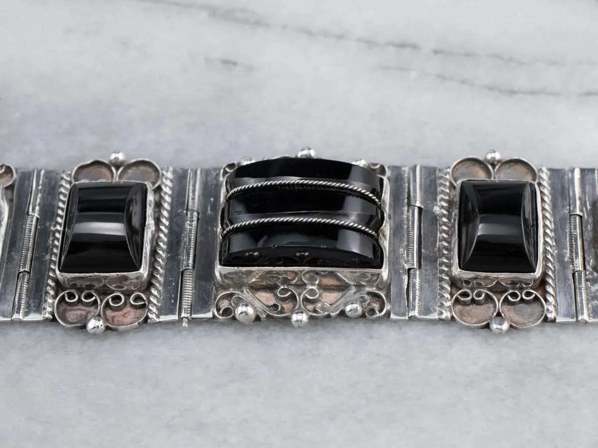 Taxco Mexican Sterling Silver Black Onyx Bracelet