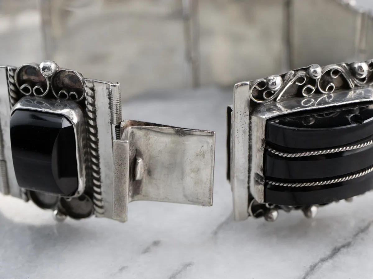 Taxco Mexican Sterling Silver Black Onyx Bracelet