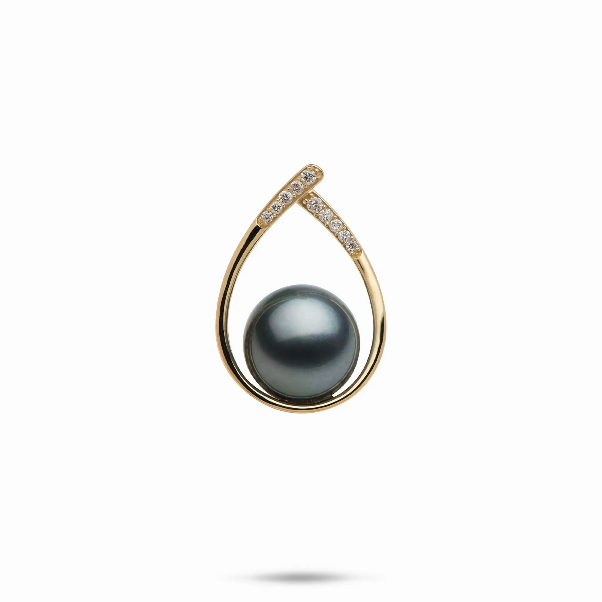 Teardrop Tahitian Black Pearl Pendant in Gold with Diamonds - 10-11mm