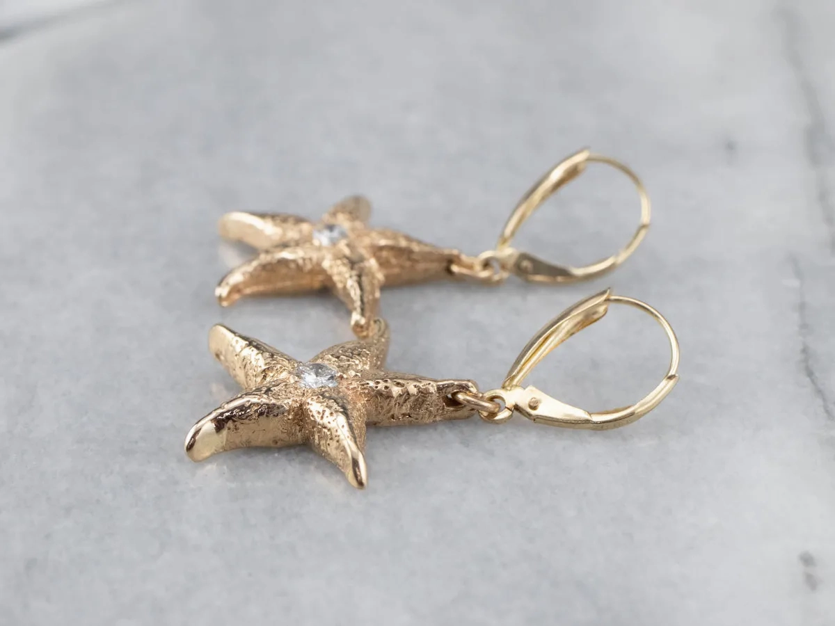 Textured Diamond Starfish Drop Earrings