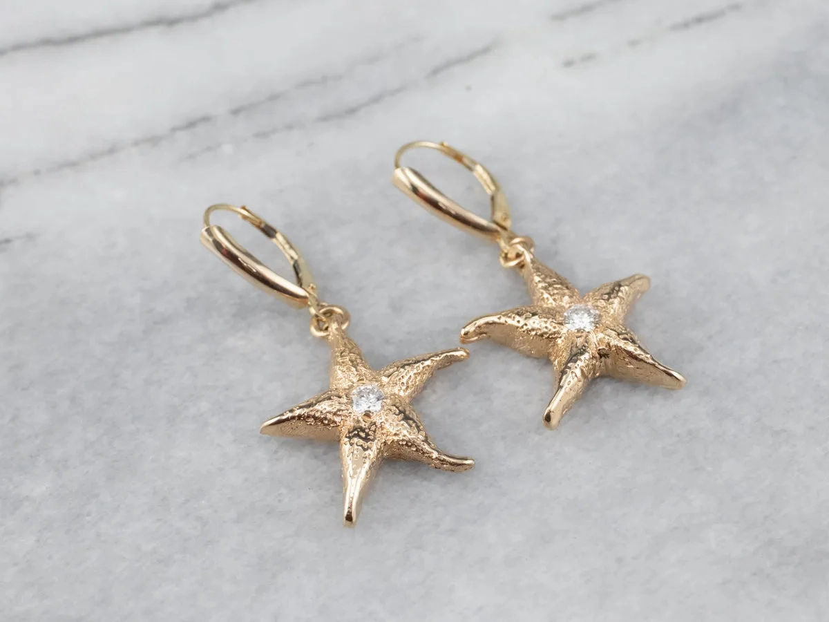 Textured Diamond Starfish Drop Earrings