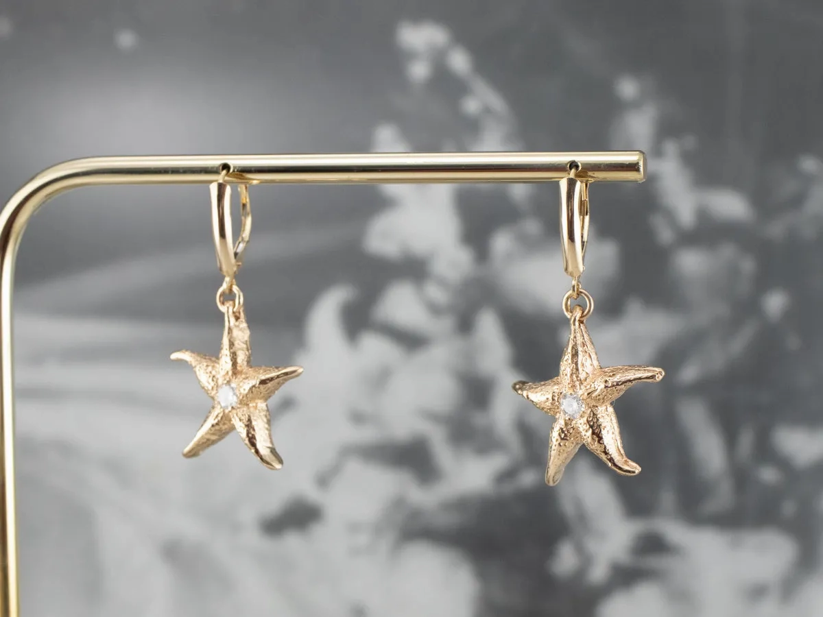 Textured Diamond Starfish Drop Earrings